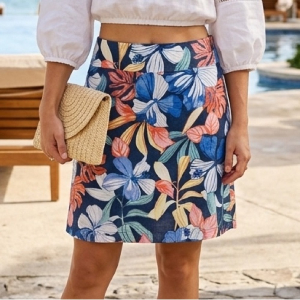 Tommy Bahama Straight Linen Skirt Tropical Colorful Floral Lined 12